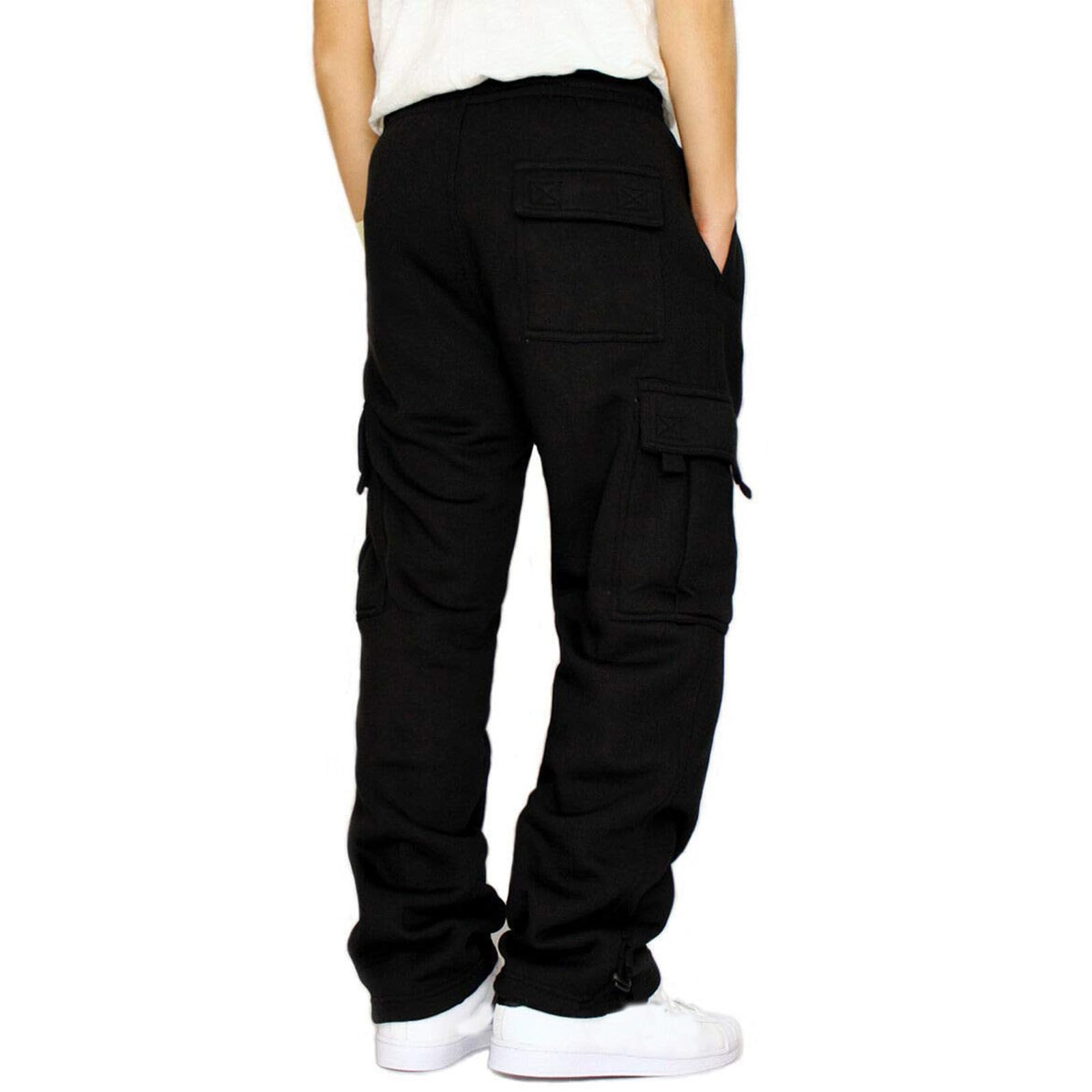 Men's Cargo Sweatpants Open Bottom Fleece Hiking Jogger Cargo Sweatpants for Men with Pockets