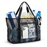 CJZYepopee Extra Large Mesh Beach Bag with Zipper Pocket,Quick Dry Tote