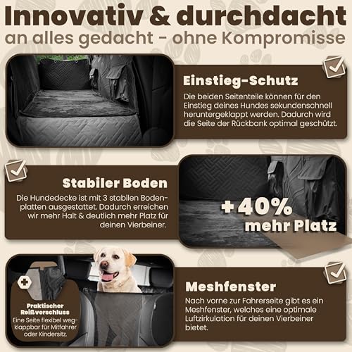 Fellgefährten Hundedecke Auto Rückbank – Innovative Autoschondecke mit festem Boden zur Rücksitz-Erweiterung – Universell passend – Abnehmbare, gemütliche Decke für Hunde