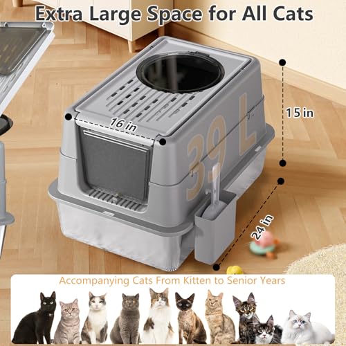 Arenero de acero inoxidable con tapa XL para gatos grandes miniatura 2