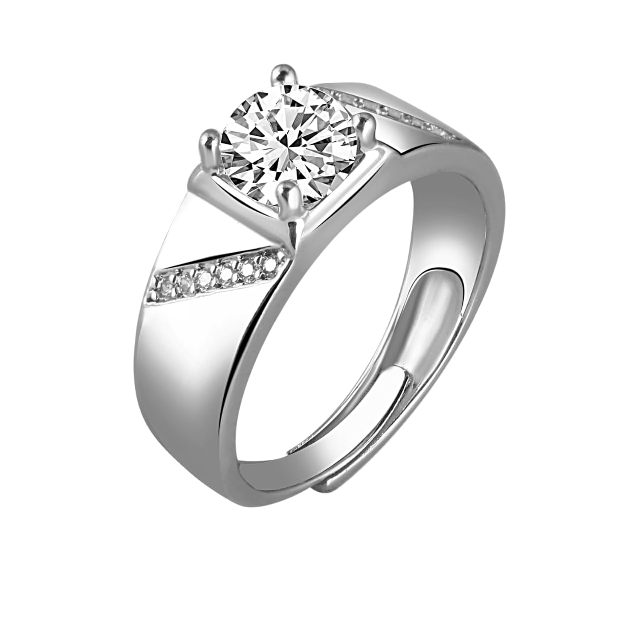 Ring for Men Mens couples gents Boys Boyfriend Friends American diamond AD CZ stone Stylish Adjustable Silver Finger ring Platinum Valentine gifts Anniversary Aesthetic Jewellery Accessories-image-49