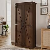 Befrases 72'H Farmhouse Storage Cabinet with Adjustable Shelves, Large Pantry Organize with 2 Barn Doors, Tall Freestanding Cabinet for Kitchen, Bathroom, Garage, Basement, Living, Utility Room, Brown
