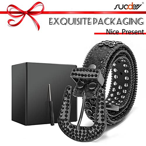 Image of SUOSDEY Women Men Rhinestone Belt Unisex Sequin Strap Bling Crystal Western Studs Glitter Luxury Belt for Jeans Pants Dress