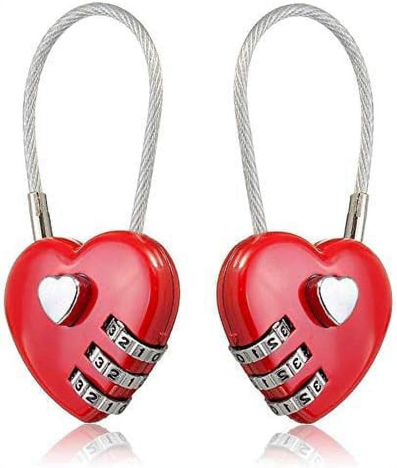 2Pcs Red Mini Love Heart Lock,Red Heart Padlock, Mini Code Lock,Bags/Suitcase/Lockers/Backpacks/Jewelry Boxes Wire Rope 3-Digit Code Combination Padlock for Travel, Hardware, Combination Locks