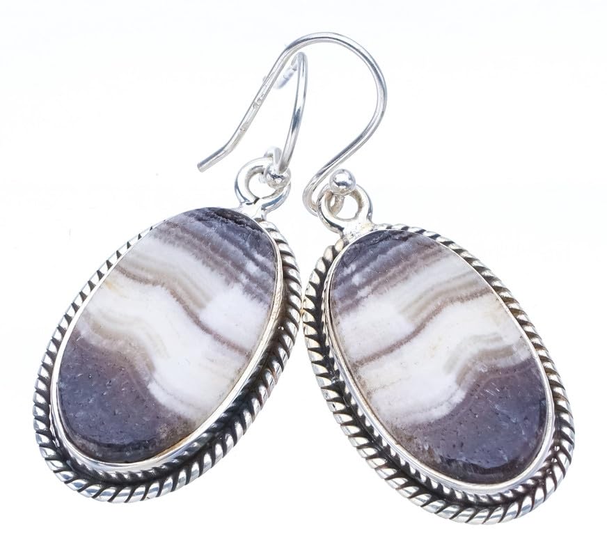 Calcite Zébrée boucles d'oreilles pendantes fait main argent 4.45cm
