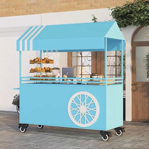 Carrito portátil con cerradura para exhibición de alimentos para vendedores al aire libre y eventos de comida callejera (azul, 120 cm) estación de alimentos móvil
