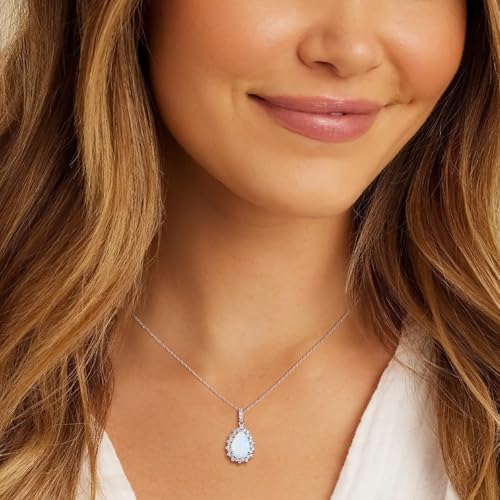 925 Sterling Silver Teardrop Necklace for Women Huge Created Gemstone Solitaire Halo Pendant Pear Cut Birthstone Necklace3