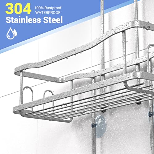 Image of Aitatty Hanging Shower Caddy Bathroom Organizer: Rustproof Shower Shelf Racks Over Shower Head - No Drilling Inside Bath Shower Rack Shelves Over Showerhead for Shampoo with Soap Holder Chrome