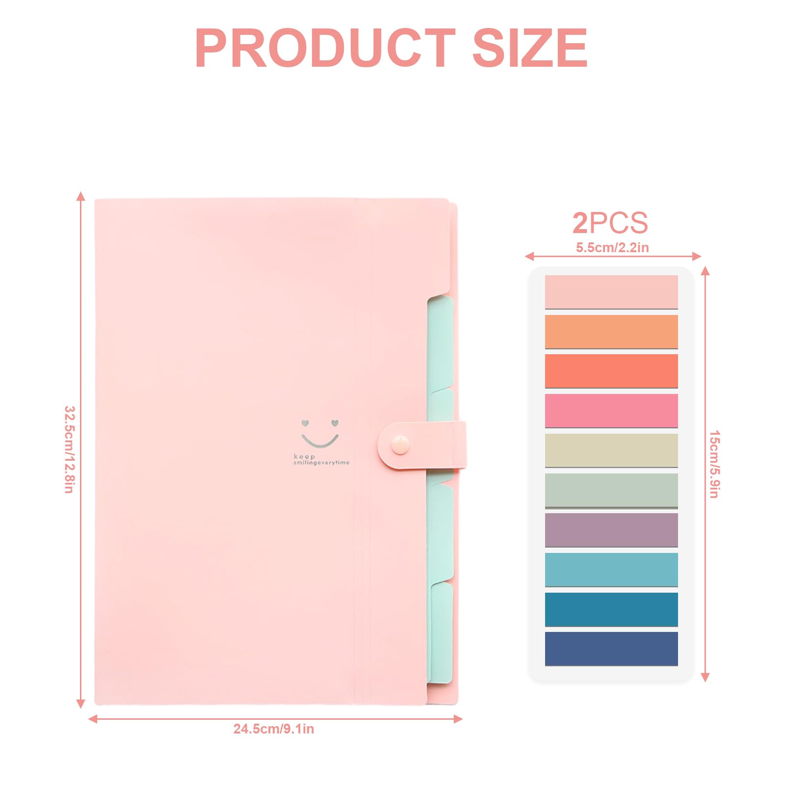 EnixwH Expanding File A4, Document Folder A4 with Multi Colour Sticky Notes, 5 Compartments and Non-Slip Snap Buckle - Image 2