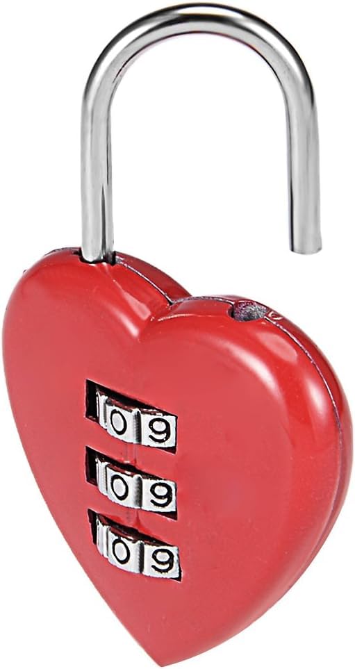 Red 3 Digit Combination Locks -Mini Love Red Heart Lock -Zinc Alloy Lock Heart Shaped Combination Padlocks -3mm Shackle Outdoor Gate Lock for Gym Locker
