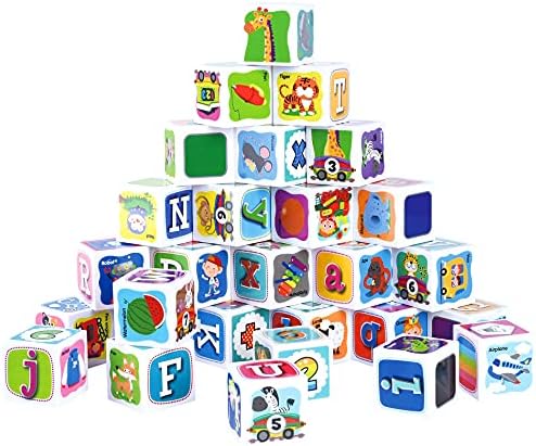 ABC Building Blocks for Toddlers 1-3,28pcs Plastic Baby Alphabet Letters Number Stacking Blocks, Preschool Learning Educational Montessori Sensory Toys Gifts for Kids Girls Boys