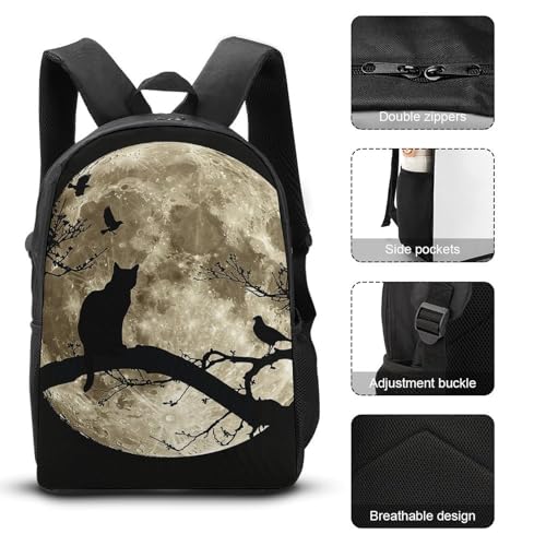 3 Piece Backpack for Women Men Lightweight Causal Daypack Shoulder Bag Set with Insulated Lunch Bag And Pencil Case Organizers Cat Sitting on A Branch3