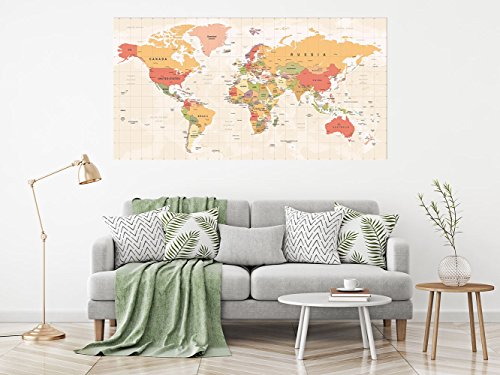 Cuadro Cartón Pluma Pared Mapamundi Politico Fondo Beige | Cuadro para Paredes | Cartón Pluma Decorativo | Varias Medidas 150 x 78 cm | Decoración comedores, Salones, Habitaciones.