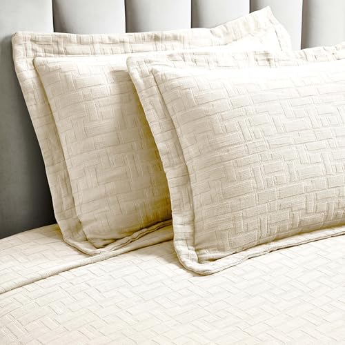 Superior 3 Piece Cotton Bedspread and Sham Set, Home Bed Decor, Decorative Bed Spread, 2 Pillow Shams, Medium Weight, Geometric Matelasse Coverlet, Bedding Essentials, Madrid Collection, King, Ivory