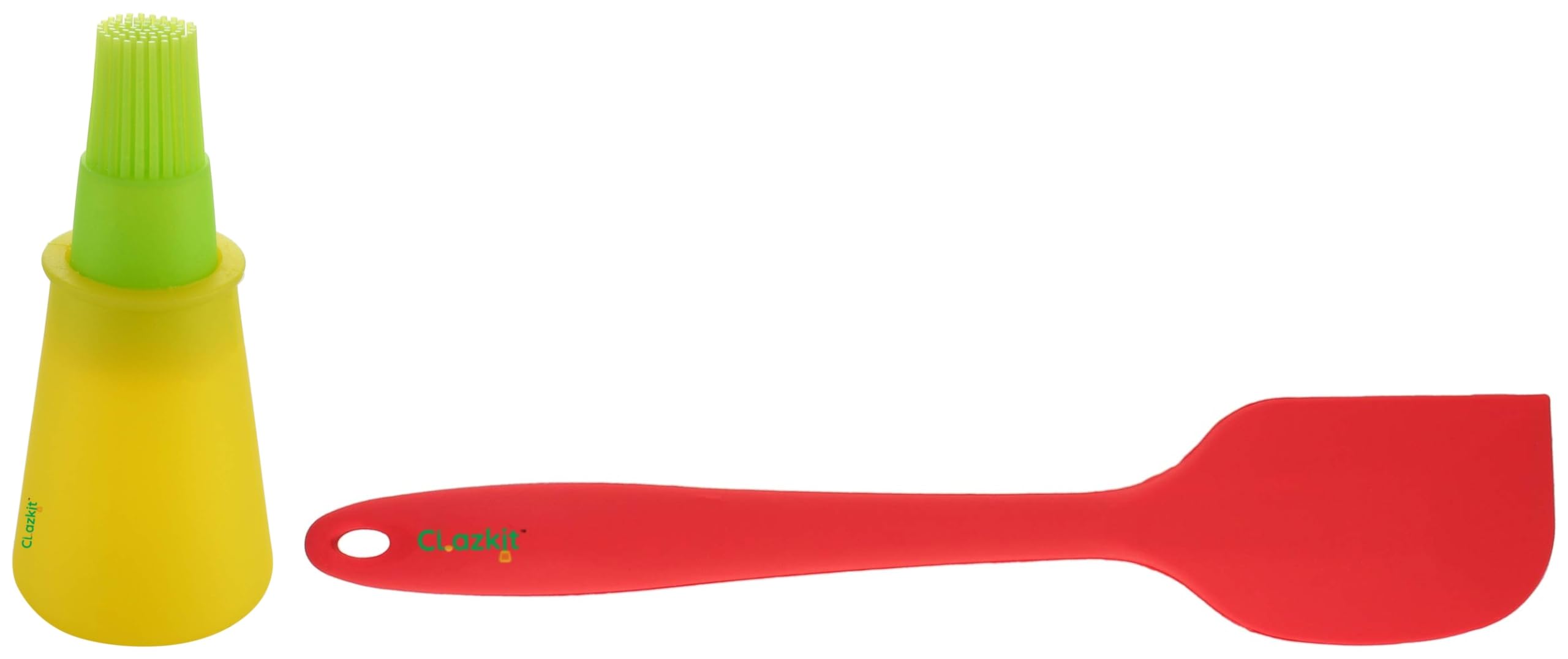 Clazkit - YH547 Premium Silicone Non-Stick Heat Resistant Spatulas with Steel Core Kitchen Utensils Non-Stick, 27cm,Red & Clazkit - YH811 Silicone Cooking Oil Brush, Multicolor