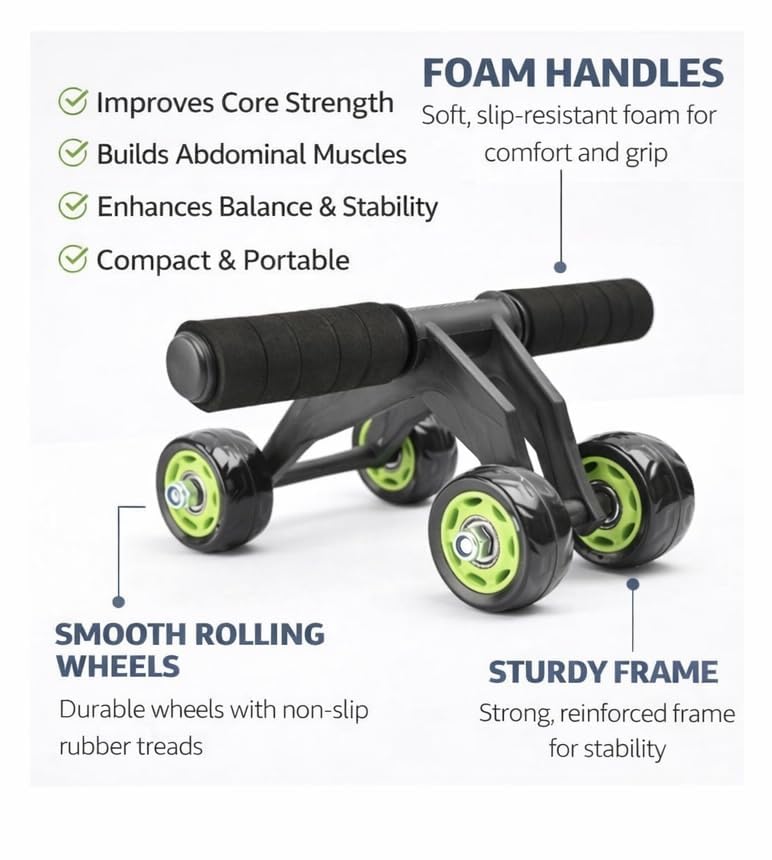 Image of LEAFED 4-Wheel Ab Roller Wheel for Home Gym - Core Strength & Abs Workout Equipment, Non-Slip Handles, Heavy-Duty Abdominal Trainer for Men & Women, All Fitness Levels