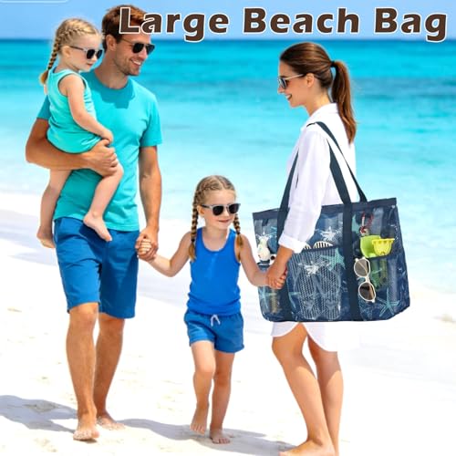 Image of Fammart Large Mesh Beach Bag for Women, Oversized Beach tote Swim Pool Bag
