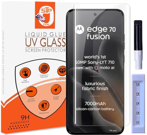 Image of STP FEEL UV Premium Tempered Glass Screen Protector Guard For Motorola Edge 70 Fusion 5G (6.78 Inch, Pack of 1) Full Adhesive UV Curved Case Friendly HD Clarity with easy installation ki