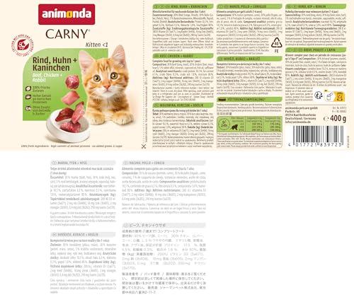 animonda Carny Katzen Nassfutter Kitten Rind + Huhn + Kaninchen (12 x 400g), Kitten getreidefreies Katzennassfutter ohne Zucker für wachsende Kätzchen bis 1 Jahr, mit frischen Zutaten 5