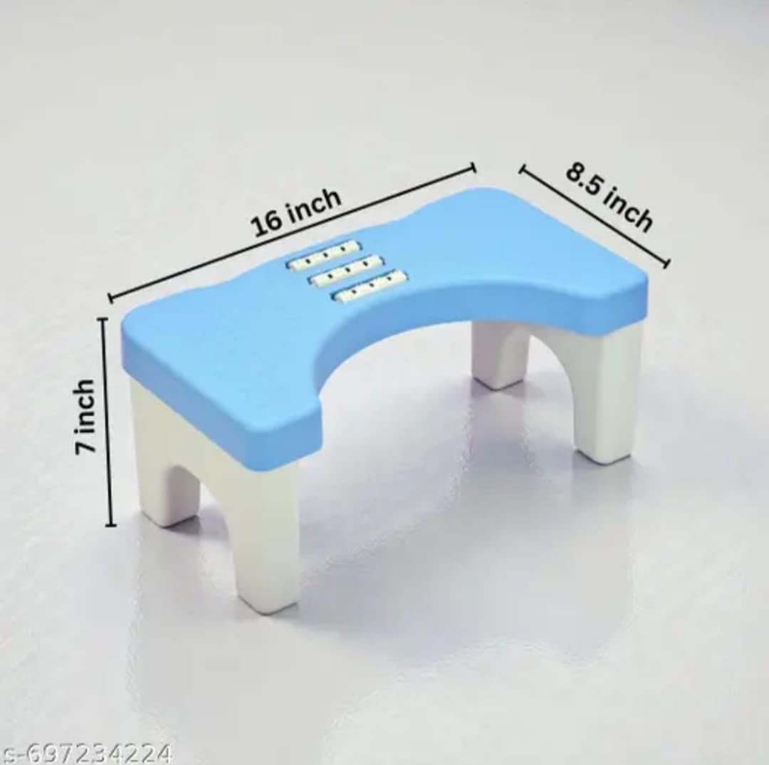 A to Z Hub Polypropylene (PP) Perfect Posture Bathroom Toilet Step Stool with Massage Rollers, 18 cm Height, Foldable Design, (Grey and Black) (Blue)