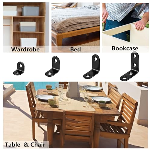 QSJ 26 PCS Corner Bracket Brace Set Stainless Steel 90-Degree Corner Braces 0.78’’/0.98’’/1.18’’/1.57’’with 64pcs Screws for Wood Furniture Cabinet Chair - Thumbnail 5