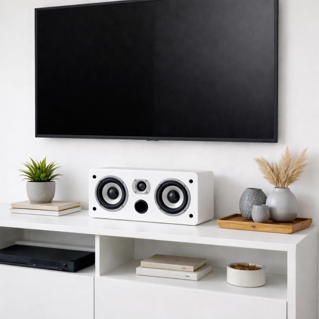 Dynavoice Magic CR-4 Weiß Matt – Center Lautsprecher Passiv 2-Wege, 2x4 Woofer + 1" Tweeter, Nur 11 cm Tief, Front Bassreflex, für Heimkino.