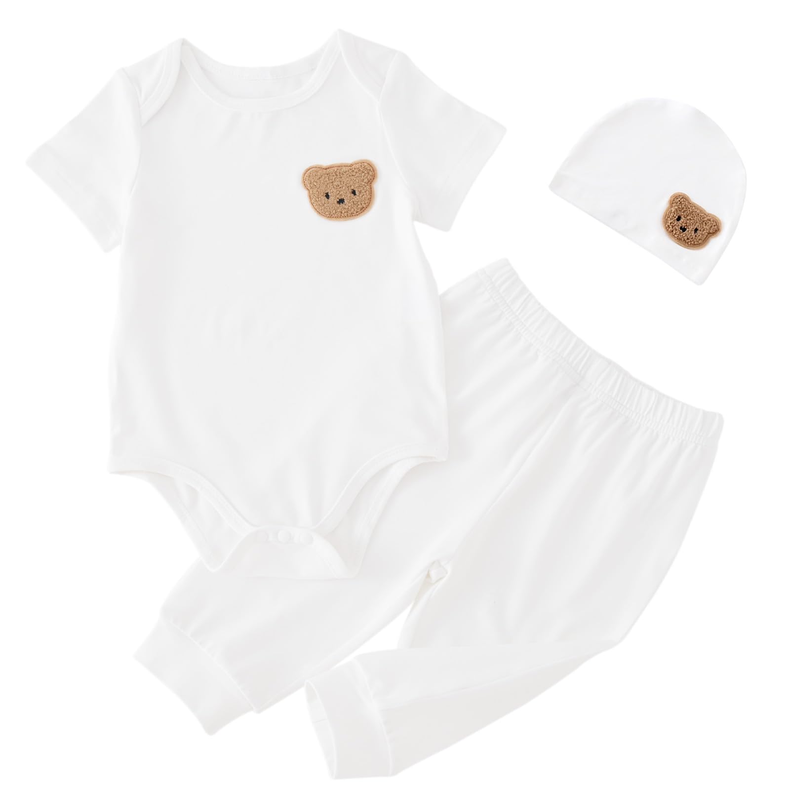 Newborn Baby Boy Clothes, Cute Bear Embroidery Outfits, Short Sleeve Pant Sets With Hats