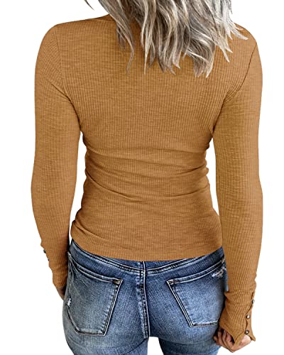 Image of KINLONSAIR Women Long Sleeve Henley Shirts Scoop Neck T-shirt Basic Tops
