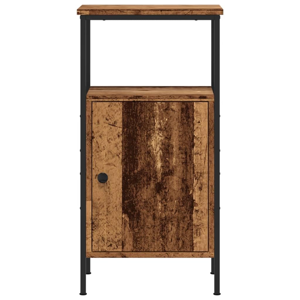 Stolik nocny o wyglądzie starego drewna, materiał drewnopochodny z drzwiami i półką 41 x 31 x 80 cm, stolik pomocniczy ze schowkiem do sypialni, salonu i pokoju gościnnego, stabilne okucia