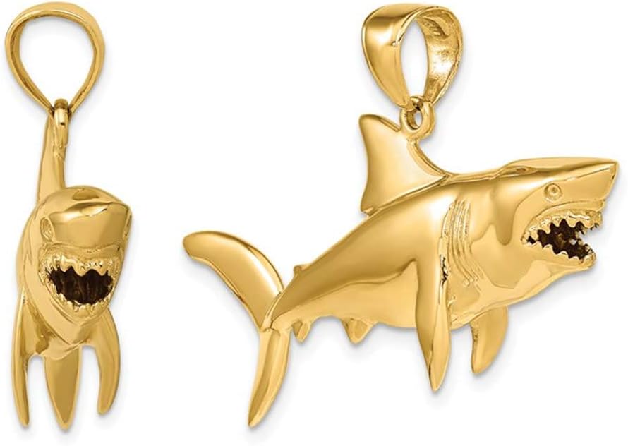 Large Shark Charm Pendant Necklace in 14K Yellow Gold with Chain - Image 3