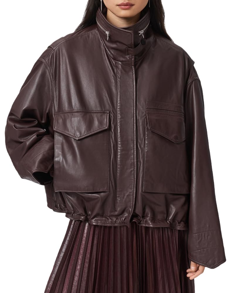 AllSaints Clay kurtka skórzana damska, Krwistoczerwony, XS