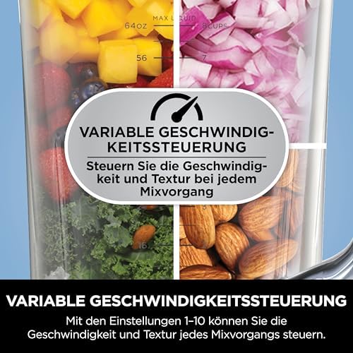 Bild 3 - Ninja Detect Power Mixer Pro / Blender / Smoothie Maker, 1200 W, 2 L Krug (1,9 L max. Fassungsvermögen), kraftvoller Mixer für Smoothies, Hacken von Gemüse & Mixen von Frozen Drinks, schwarz, TB201EU