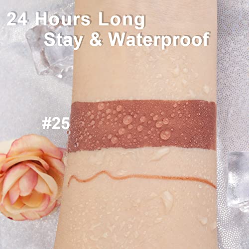 2Pcs Matte Deep Rose-Beige Lip Liner And Lipstick Makeup Set,Nude Matte Liquid Brown Lipstick 24H And Lip Liner Set Matt Liquid Lips Make Up Waterproof Long Lasting Lipstick Matte Kit（#25） #TOP5