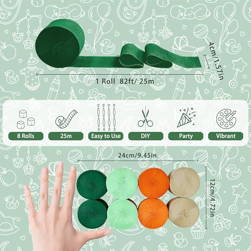 Image of 8 Rolls Crepe Paper Streamers, Green and Orange Streamers Party Decorations for Fall Little Cutie Baby Shower Bridal Shower Wedding Birthday Fruit Party