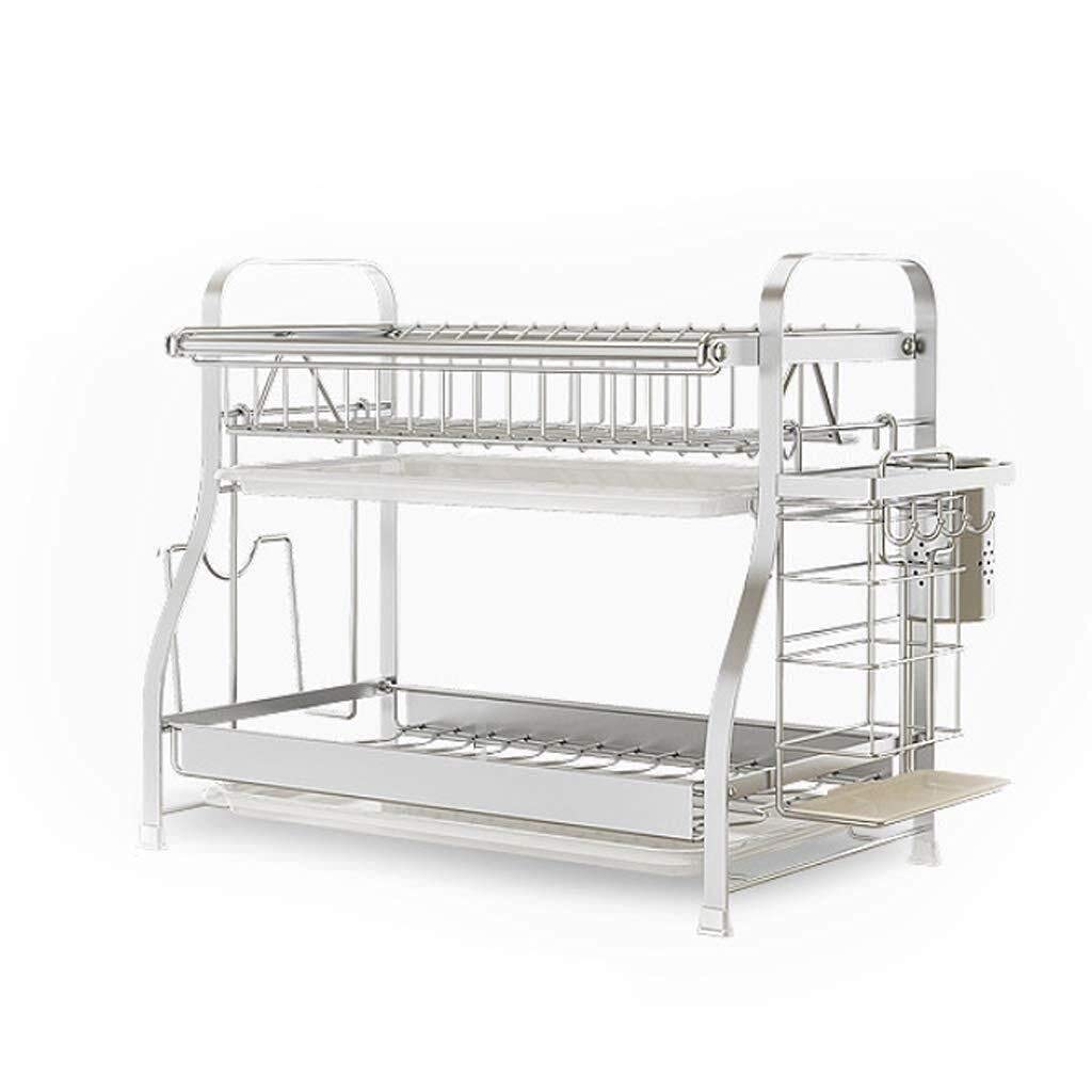 GTHTUHFD Spice Rack Organizer, Stainless Steel Dish Cutlery Drainer Rack 2 3 Tier, Kitchen Rack Storage Drying Dish Rack, Silver,2 Floors-44cm