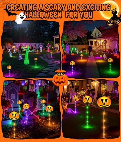 12-Count Ahaorigin Solar Halloween Pumpkin Pathway Lights w/ 8 Lighting Modes (2-Sets 6 Interconnected Lights) - image 8