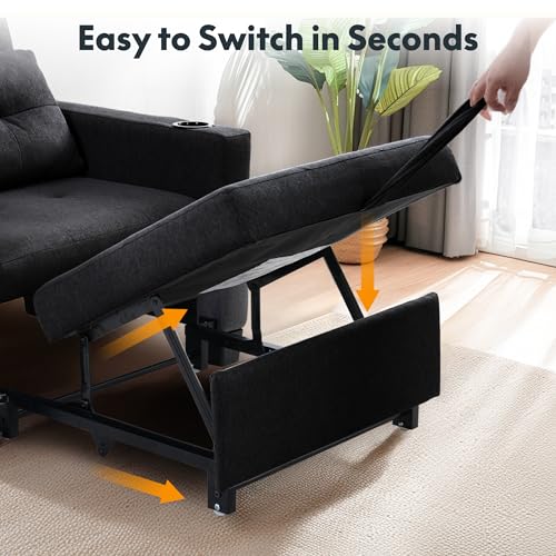 Image of FLEXISPOT XCT3 Futon Sofa Bed with USB & Type-C Charging Port, Convertible Sleeper Couch with Adjustable Backrest, Folding Loveseat for Small Space, Living Room, Guest Room, Apartment (Velvet, Black)