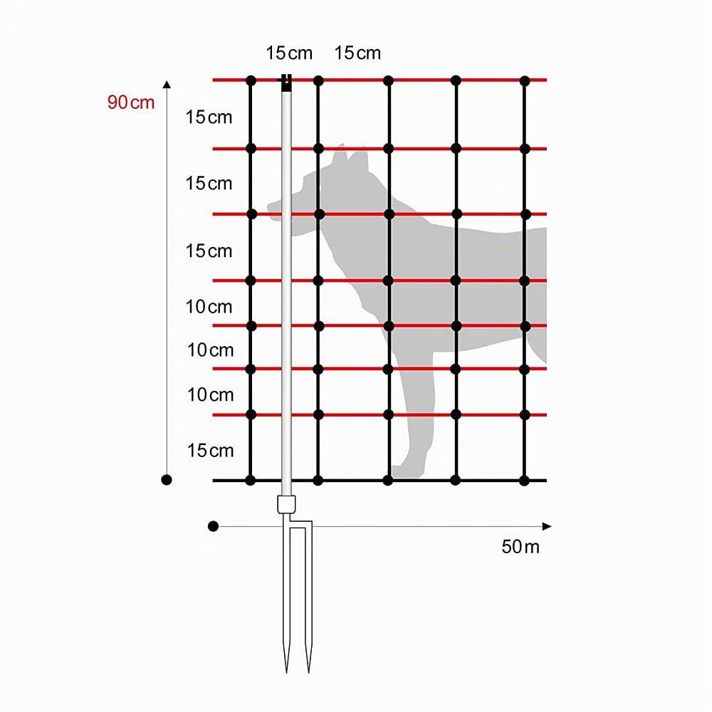 horizont Filet pour moutons avec double pointe, clôture pour moutons, longueur 50m, hauteur 90cm, orange, filet électronique, clôture de pâturage pour moutons, clôture électrique, clôture pour chèvres