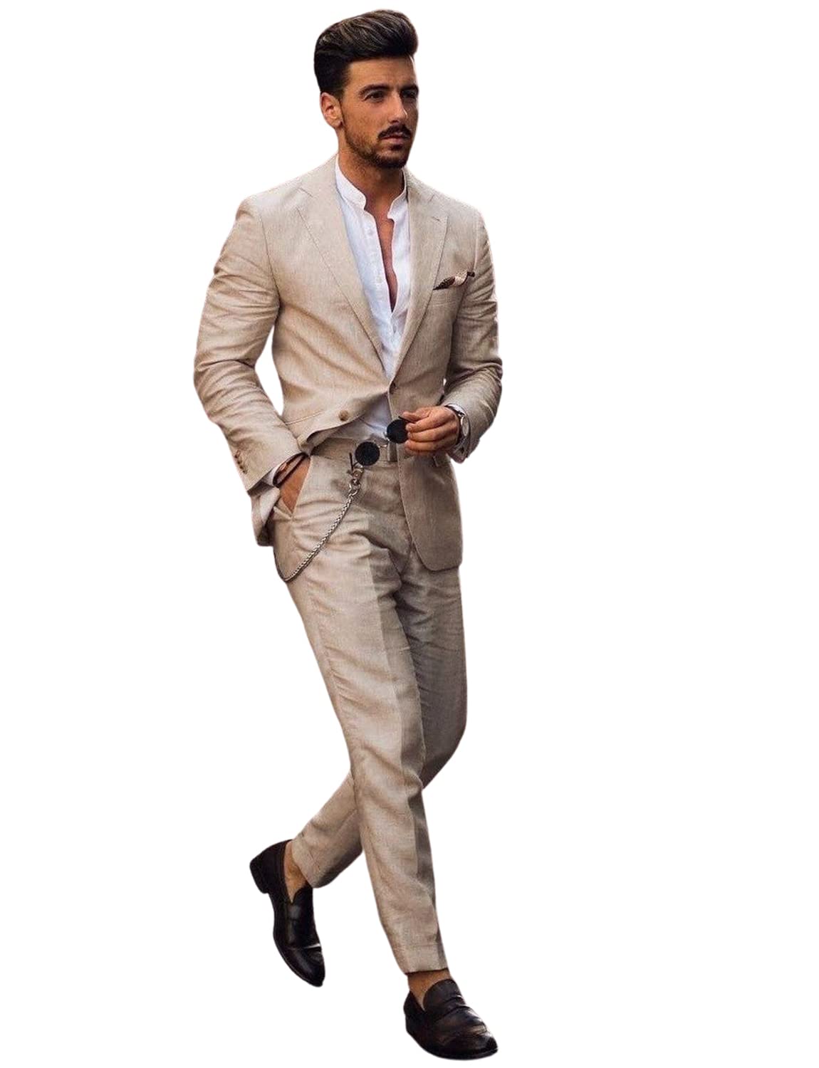 Uomo Lino Due Pezzi Vestito Casual Notch Risvolto Abiti Giacca Pantaloni