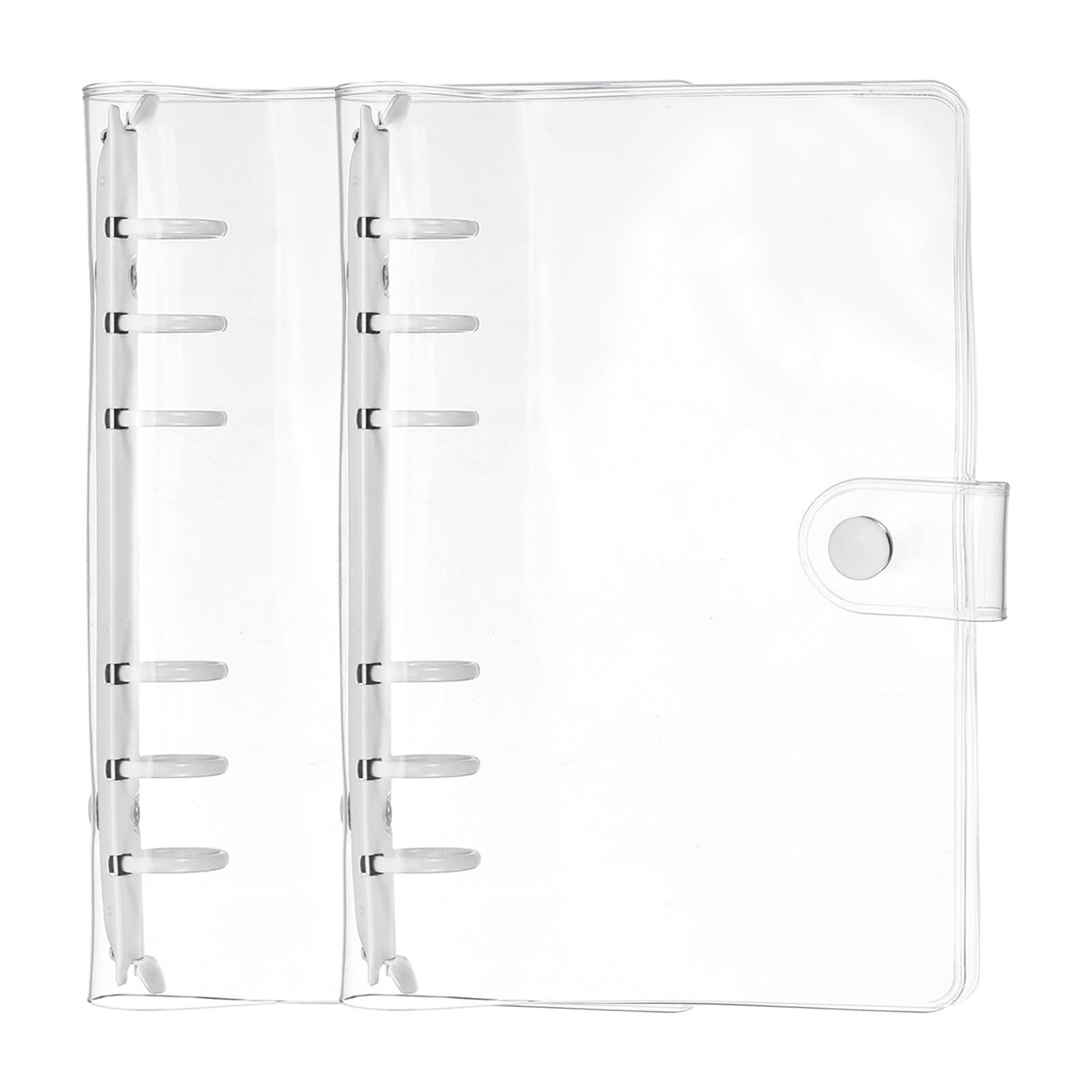 PATIKIL A6 6-Ring Binder Cover, 2Pcs Transparent PVC Notebook Binder Soft Clear Binder Protector Refillable Shell with Snap Button Closure for DIY Office Travel Planner, White