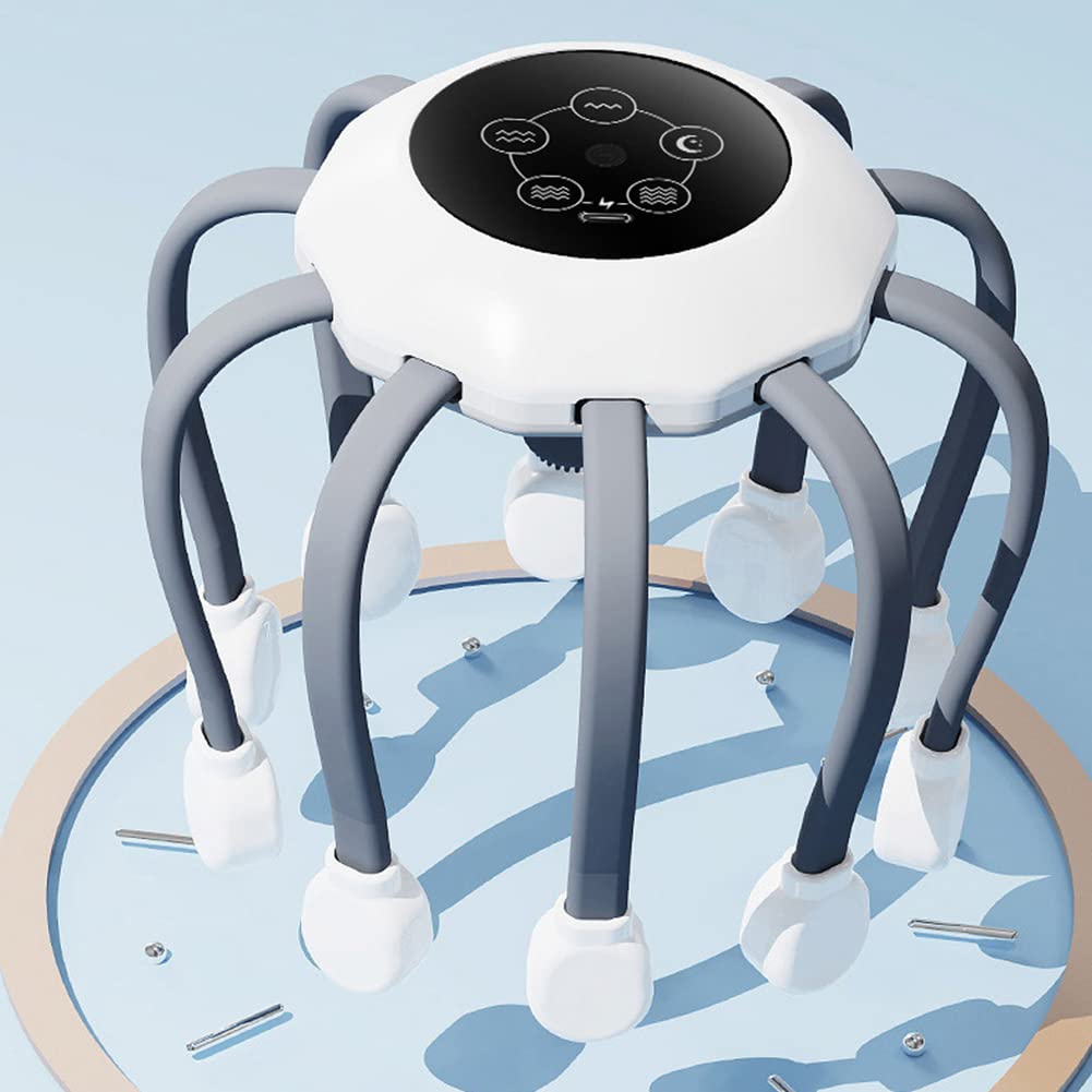 Automatyczny masażer głowy ośmiornicy z 14 wibrującymi stykami, 5 trybów, inteligentny pomiar czasu, elektryczny masażer głowy do relaksu skóry głowy, łagodzi bóle głowy (czarny)