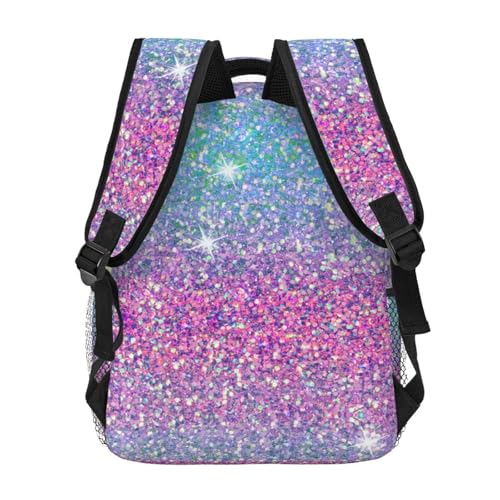 Pink Blue Ombre Glitters Backpack Large Capacity Lightweight Casual Travel Sports Backpack 11.4X7.8X15.7 inch4