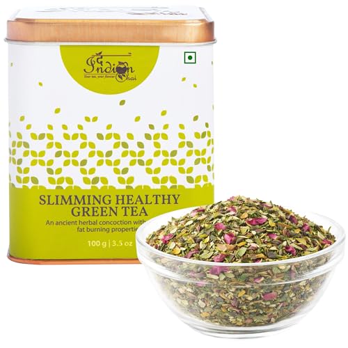 Image of The Indian Chai - Slimming Healthy Green Tea 100g with Garcinia, Haritaki, Senna, Moringa, Turmeric, Ginger, Lemongrass, Hibiscus & Rose for Digestion Support and Daily Detox - Caffeine Free