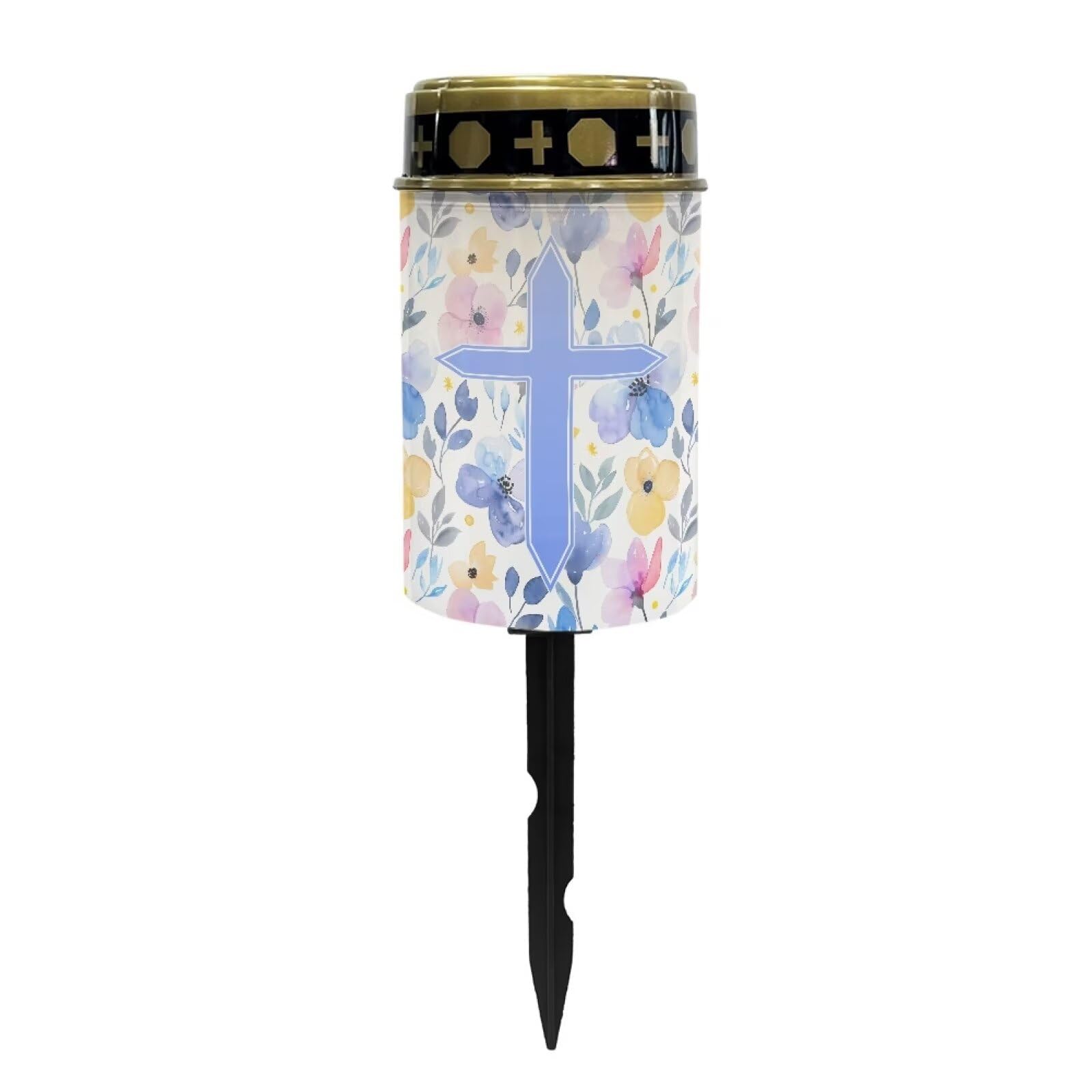 Poceacles Cross Solar Lights Outdoor Waterproof Cemetery Lights Solar Powered Grave Solar Lantern Outdoor Waterproof Walkway Lights for Lawn Garden Pathway, Blue Floral Cross