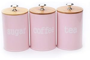 X022S Set of 3 Metal Food Storage Canister with Pink Lid for the Kitchen