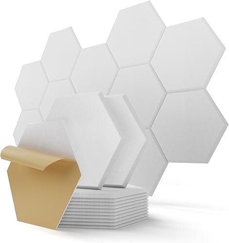 Paneles de pared acústicos hexagonales autoadhesivos, paquete de 18 azulejos absorbentes de sonido para paredes y puertas, panel interior decorativo