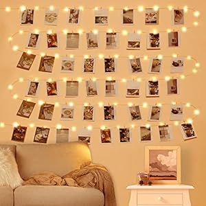 10 m lichtsnoer met 100 leds, 50 stuks klemmen voor foto’s, USB-lichtketting voor kamer, decoratie, fotowand en verjaardag, feest, Kerstmis, 8 verlichtingsmodi, warm wit