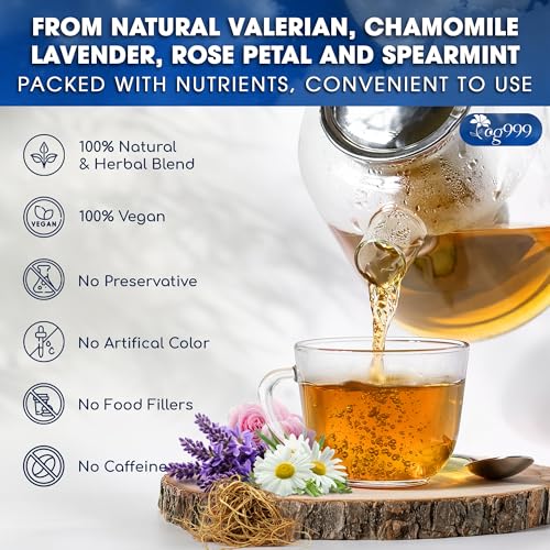Image of TOG999, Premium Valerian Dream Tea Bags | 60 Count | Herbal Blend with Valerian Root, Chamomile, Lavender, Rose Petal & Spearmint | Naturally Caffeine-Free, Relaxing Evening Tea. Vegan.