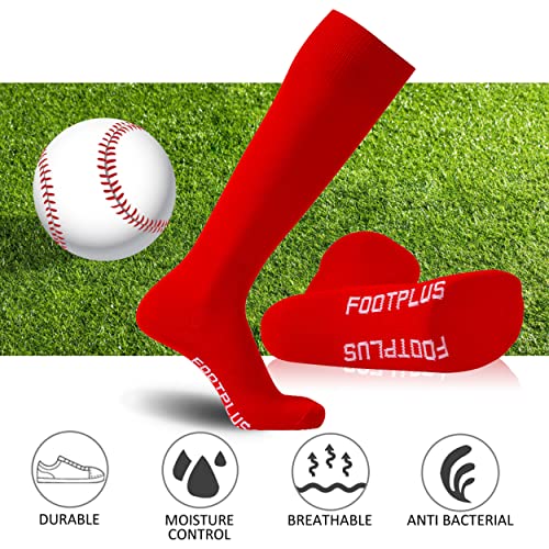 Image of FOOTPLUS Baseball Softball Socks,Unisex Over Knee High Solid Sports Rugby Summer Soccer Camps Socks