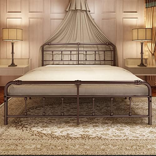 Ponsalion California-King-Bed-Frame with-Headboard and-Footboard Set - Platform Bed Frame Cal-King Size,16 Inches High,no Box Spring Needed,Easy to Assemble(Brown)